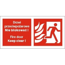 EG-tablice „Drzwi przeciwpożarowe. Nie blokować! Fire door Keep clear! (w prawo)”