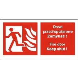 EG-tablice „Drzwi przeciwpożarowe. Zamykać! Fire door Keep shut! (w lewo)”