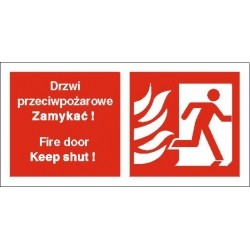 EG-tablice „Drzwi przeciwpożarowe. Zamykać! Fire door Keep shut! (w prawo)”