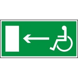 EG-tablice „Kierunek do wyjścia drogi ewakuacyjnej dla niepełnosprawnych w lewo (znak uzupełniający)”