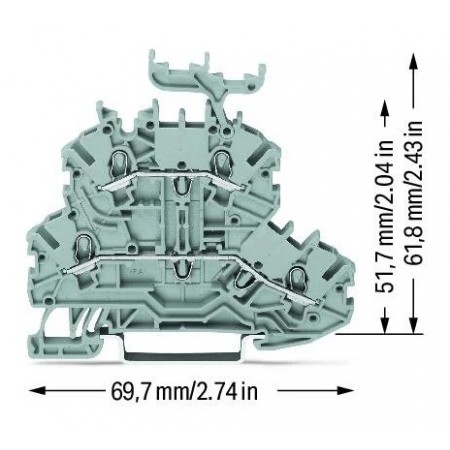 Złączka dwupiętrowa, 4-przewodowa złączka przelotowa 1 mm² szara