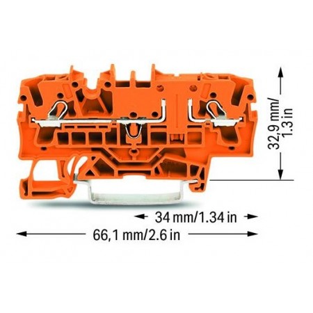2-przewodowa złączka przelotowa z możliwością pomiaru 2,5 mm² pomarańczowa