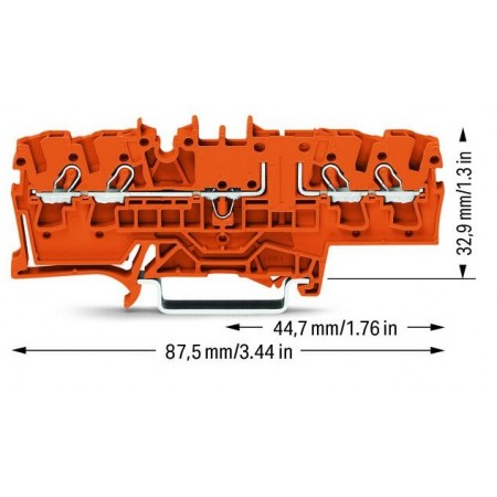 4-przewodowa złączka przelotowa z możliwością pomiaru 2,5 mm² pomarańczowa