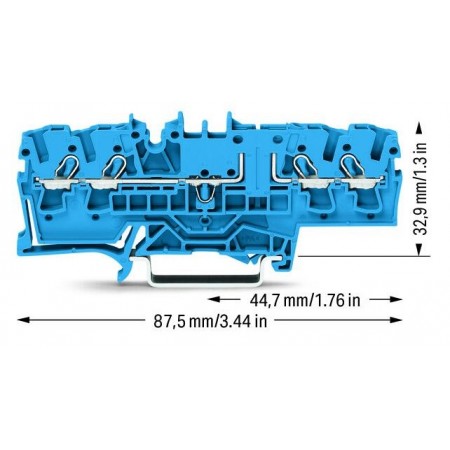 4-przewodowa złączka przelotowa z możliwością pomiaru 2,5 mm² niebieska