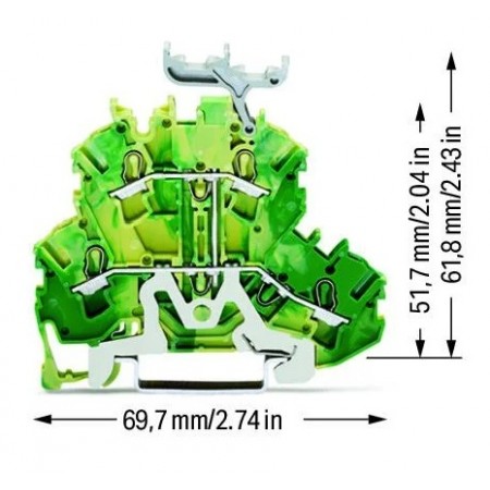 Złączka dwupiętrowa 4-przewodowa PE z podstawką oznacznika 2,5 mm²