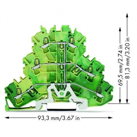 Złączka trzypiętrowa 6-przewodowa PE 2,5 mm² żółto-zielona