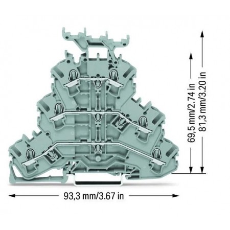 Złączka trzypiętrowa, 6-przewodowa L/L/L 2,5 mm² szara