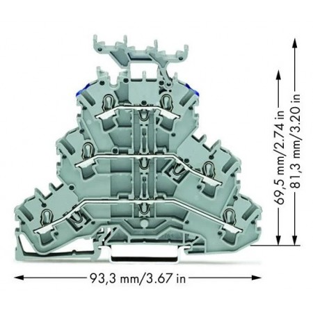 Złączka trzypiętrowa, 6-przewodowa L/L/N 2,5 mm² szara