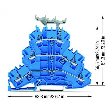 Złączka trzypiętrowa, 6-przewodowa N/N/N 2,5 mm² niebieska