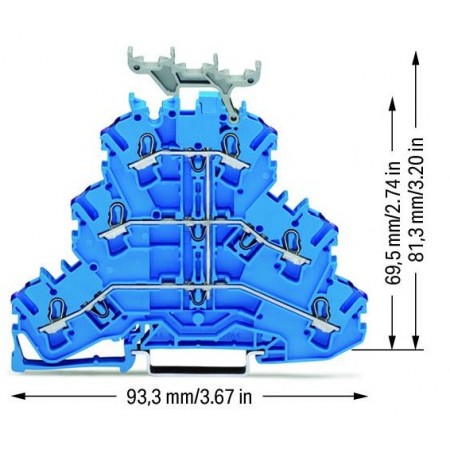 Złączka trzypiętrowa, 6-przewodowa N 2,5 mm² niebieska