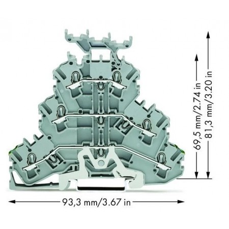 Złączka trzypiętrowa z podstawką oznacznik 2,5 mm² szara