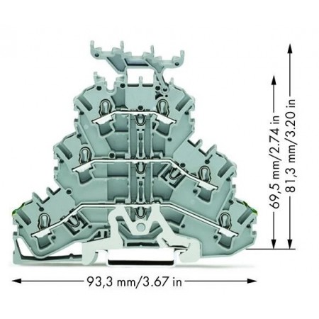 Złączka trzypiętrowa z podstawką oznacznik 2,5 mm² szara