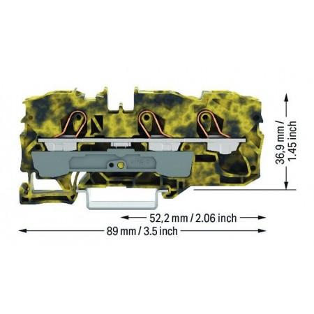 3-przewodowa złączka przelotowa do zastosowań Ex e II 10 mm² ciemnoszary-żółty