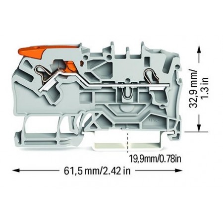 2-przewodowa złączka przelotowa z dźwignią i Push-in 2,5 mm² szara