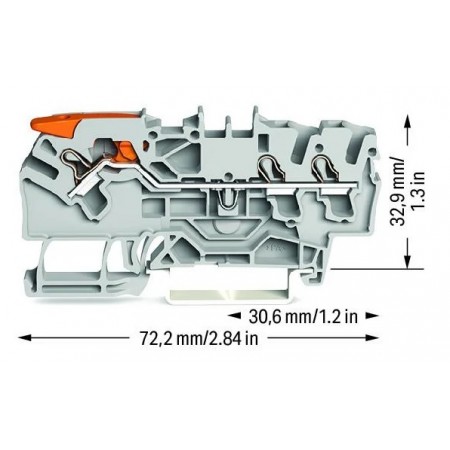 3-przewodowa złączka przelotowa z dźwignią i Push-in 2,5 mm² szara