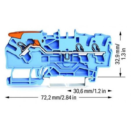 3-przewodowa złączka przelotowa z dźwignią i Push-in 2,5 mm² niebieska