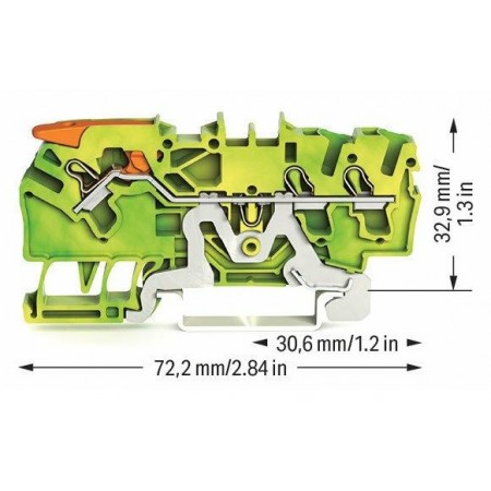 Złączka 3-przewodowa PE z dźwignią i Push-in 2,5 mm²