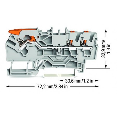 3-przewodowa złączka przelotowa z dźwignią i przyciskiem 2,5 mm² szara