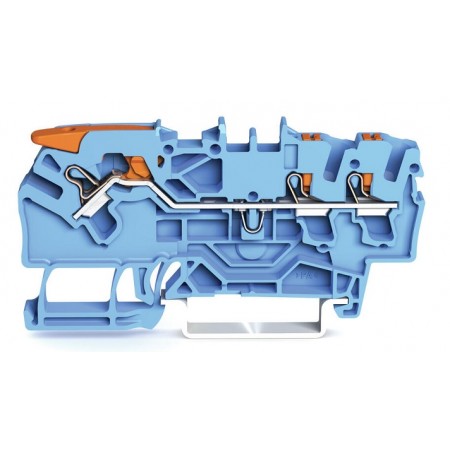 3-przewodowa złączka przelotowa z dźwignią i przyciskiem 2,5 mm² niebieska