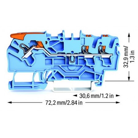 3-przewodowa złączka przelotowa z dźwignią i przyciskiem 2,5 mm² niebieska