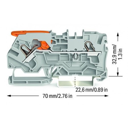 2-przewodowa złączka przelotowa z dźwignią i Push-in 4 mm² szara