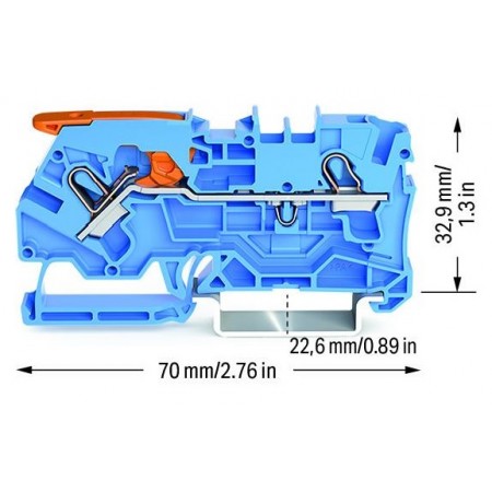 2-przewodowa złączka przelotowa z dźwignią i Push-in 4 mm² niebieska