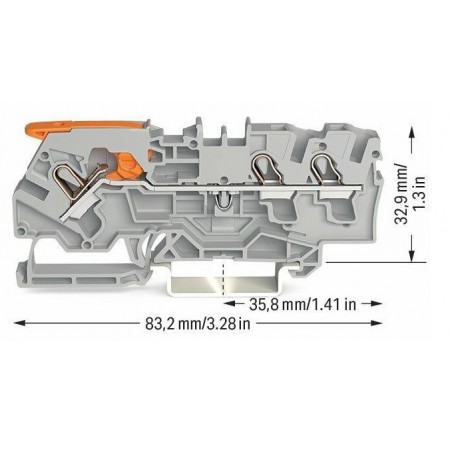 3-przewodowa złączka przelotowa z dźwignią i Push-in 4 mm² szara