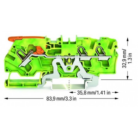 3-przewodowa złączka PE z dźwignią i Push-in 4 mm²