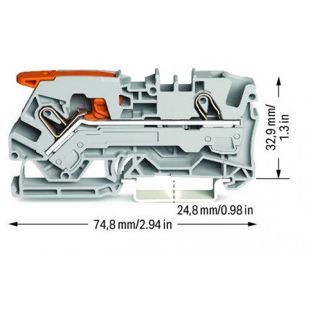 2-przewodowa złączka przelotowa z dźwignią i Push-in 6 mm² szara