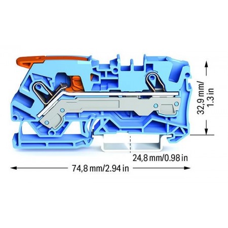 2-przewodowa złączka przelotowa z dźwignią i P2-przewodowa złączka przelotowa z dźwignią i Push-in 6 mm² niebieska