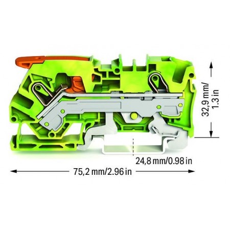 2-przewodowa złączka PE z dźwignią i Push-in 6 mm²