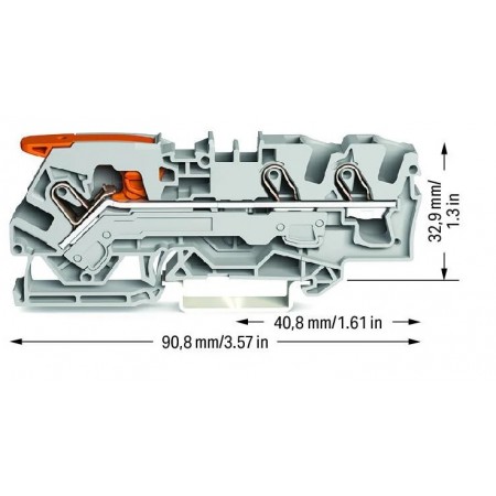 3-przewodowa złączka przelotowa z dźwignią i Push-in 6 mm² szara