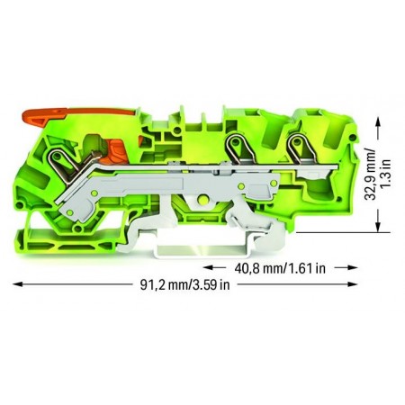 3-przewodowa złączka PE z dźwignią i Push-in 6 mm²