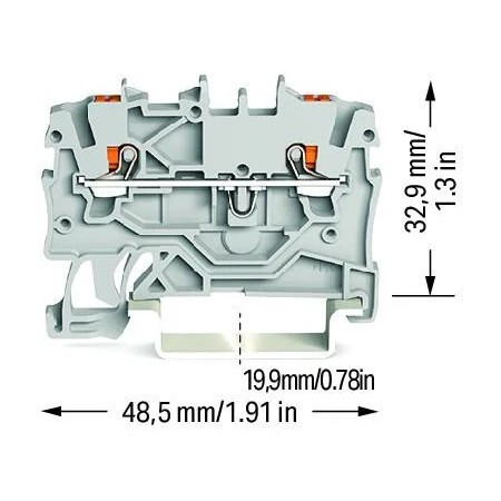 2-przewodowa złączka przelotowa z przyciskiem 1 mm² szara