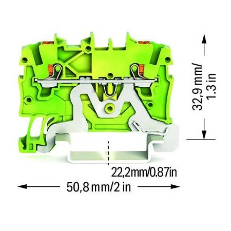 2-przewodowa złączka PE z przyciskiem 1 mm²