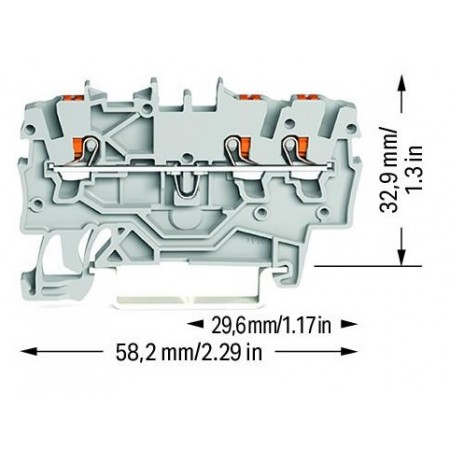 3-przewodowa złączka przelotowa z przyciskiem 1 mm² WAGO szara-przewodowa złączka przelotowa z przyciskiem 1 mm² szara