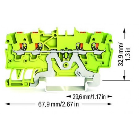 4-przewodowa złączka PE z przyciskiem 1 mm²