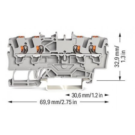 4-przewodowa złączka przelotowa z otworem pomiarowym 1,5 mm² szara