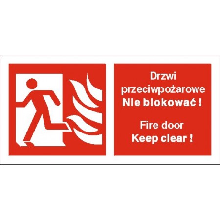 EG-tablice „Drzwi przeciwpożarowe. Nie blokować! Fire door Keep clear! (w lewo)”