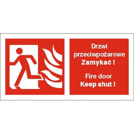 EG-tablice „Drzwi przeciwpożarowe. Zamykać! Fire door Keep shut! (w lewo)”