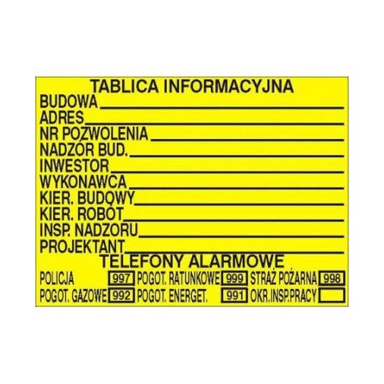 EG-tablice "Budowlana tablica informacyjna"
