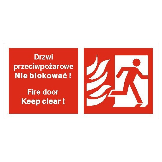 EG-tablice "Drzwi przeciwpożarowe. Nie blokować! Fire door Keep clear! (w prawo)"