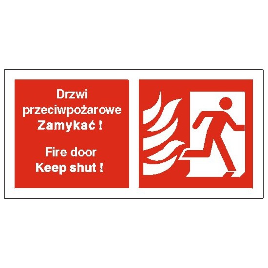 EG-tablice "Drzwi przeciwpożarowe. Zamykać! Fire door Keep shut! (w prawo)"