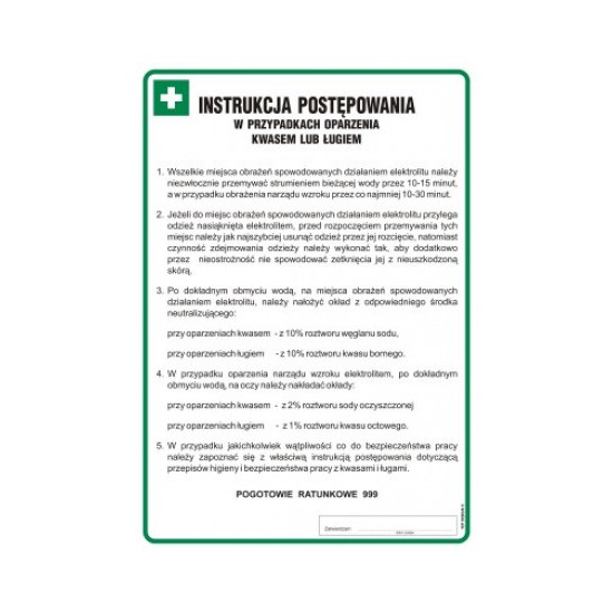 Instrukcja o postępowaniu na wypadek poparzenia kwasem