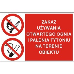 EG-tablice „Zakaz używania otwartego ognia i palenia tytoniu na terenie obiektu”