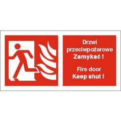 EG-tablice „Drzwi przeciwpożarowe. Zamykać! Fire door Keep shut! (w lewo)”