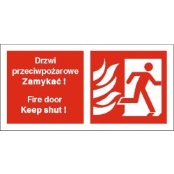 EG-tablice „Drzwi przeciwpożarowe. Zamykać! Fire door Keep shut! (w prawo)”
