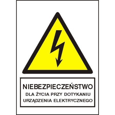 EG-tablice „Niebezpieczeństwo dla życia przy dotknięciu urządzenia elektrycznego” pionowa