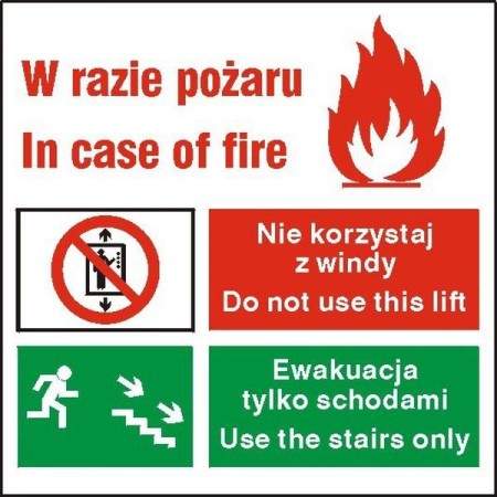 EG-tablice „Zakaz korzystania z windy w razie pożaru”